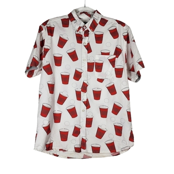 SUPER MASSIVE RED SOLO PING PONG GAME BUTTON FRONT SHIRT - Picture 3 of 10